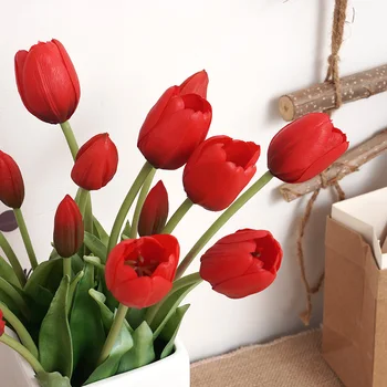 5db Tulipán művirágok Luxus Szilikon Igazi Kapcsolatot Mesterséges Csokor Hamis Virág, Esküvői Dekoráció, Otthon, Kert, Dekoráció