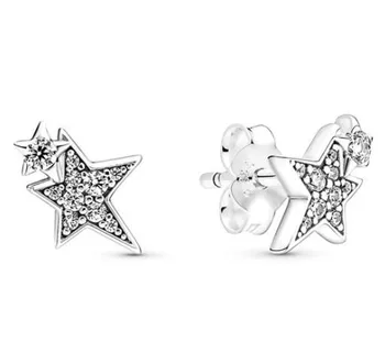 Hiteles 925 Sterling Ezüst Csillogó Aszimmetrikus Csillag Fülbevaló Női Esküvői Ajándék, Pandora Ékszer