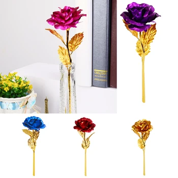Aranyozott Arany Lila Doboz Nélkül 24 karátos Arany Fóliás Bevonatú Rózsa Esküvői Virág Mesterséges Virág Dekoráció Elegáns
