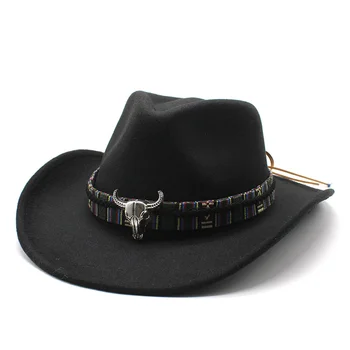 Etnikai Stílus Western Cowboy Kalapok a Férfiak Fedora Kalap Női egyszínű Éreztem, Jazz Caps Cowgirl Panama Kap sombrero jár de vaquero