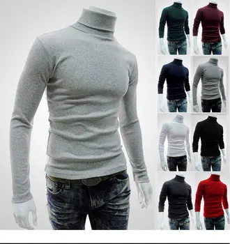 Új stílus, férfi ruházat, magas nyakú pulóver, hosszú ujjú kötött póló alapvető sima nyakú póló Őszi Téli meleget egyszínű
