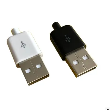 10DB/Sok USB 2.0 Férfi csatlakozó dugó hegesztési Adatok line felületen DIY adatkábel tartozékok Fekete/Fehér