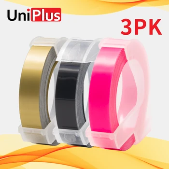 UniPlus 3PK 3D Dombornyomás Szalag 9 mm-es Kompatibilis a Dymo feliratozógép Írógép Motex E101 E303 DIY Címke, Szalag Erős Ragasztó Szalag