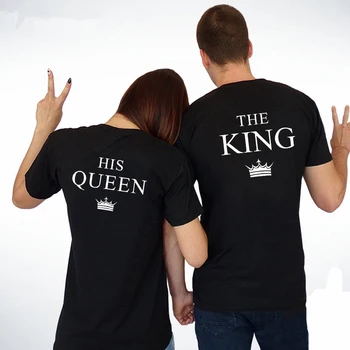 Király Királynő Párok Póló Korona Nyomtatás Szerelmeseinek T-shirt Pár Ruhát a Nők Tshirt Női Nyári Divat Póló Maximum