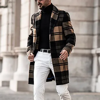 Ellenőrizze a Nyomtatás Gyapjú Kabát Árok Viharkabátos Férfi 2020 Kabát Férfi Slim Fit Szélfogó Hosszú Kabát Férfi Téli Kabát Homme Plus Size