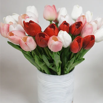 10db Mesterséges Tulipánok Igazi Kapcsolatot Csokor Virág Otthon Kert Dekoráció Hamis Virág A Szülinapi Buli, Esküvő Dekoráció